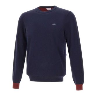 Sun 68 Round-neck Knitwear, male, Blue, Size: 2XL Wool and Cotton Sweater