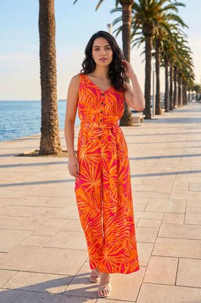 DUSK Palm Print Belted Jumpsuit