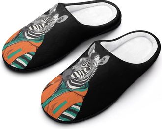 Generic Zebra in Jacket Funny Mens Slippers Cotton Warm House Shoes Memory Foam Sandals Print Size 7-14