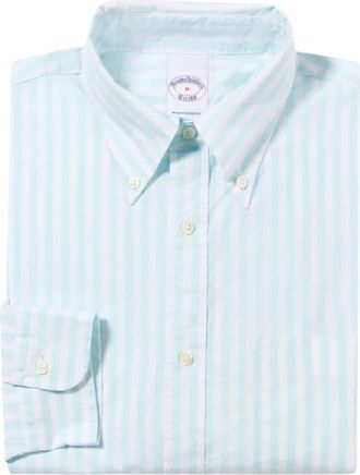 Brooks Brothers Regular Fit Gestreept Poplin Overhemd met Knoopsluiting - Heren - Casual Overhemden - Blauw - S - Katoen - Overhemden