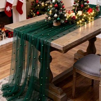 OEM Dos Caminos De Mesa De Malla Nacarada De 0,75 M X 3 M, Manteles Transparentes De Temporada Para Cenas, Fiestas, Bodas, Cumplea&ntilde;os, Verde Oscuro