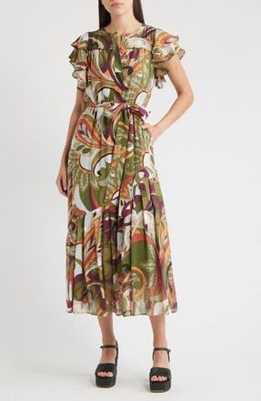 Ciebon Nythia Tie Belt Shirtdress in Green Multi at Nordstrom Rack, Size X-Small