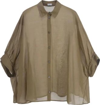Roberto Collina Geweven 3/4 Shirt - Dames - Overhemden - Groen - L - Katoen - Overhemden