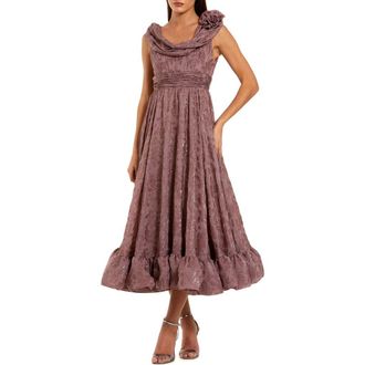 Mac Duggal Burnout Chiffon Sleeveless Cowl Neck Midi Dress in Mauve at Nordstrom, Size 12