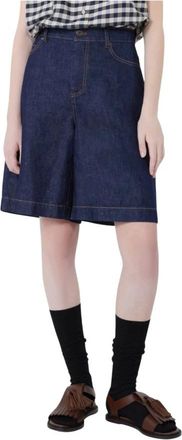 Max Mara Regular Straight-Leg Bermuda - Dames - Denim shorts - Blauw - 2XS - Katoen - Korte Broeken