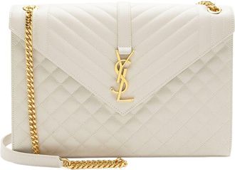Saint Laurent White Leather Monogram Large Shoulder Bag (Authentic Pre-Loved)