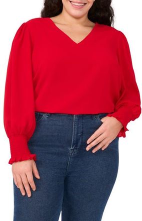 CeCe by Cynthia Steffe Smock Cuff Crepe Top in Red at Nordstrom, Size 3X