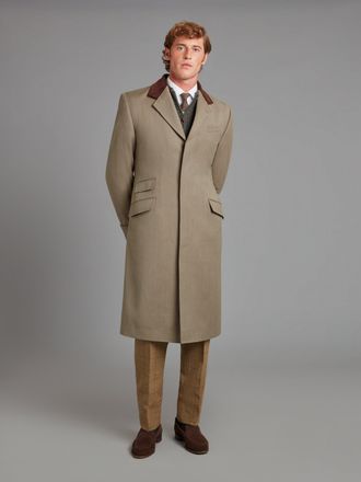 Oliver Brown Covert Coat, Velvet Collar - Olive