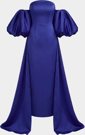 Mac Duggal Satin Strapless Cape Gown