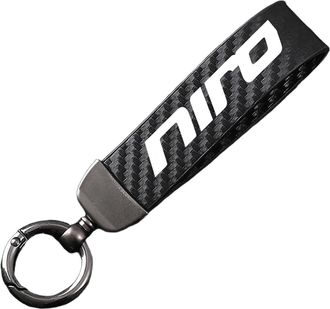 Generic Carbon Fiber Leather Car Keychain for fit KIA Niro, Keyring 360°Rotatable Swivel Anti-Lost D-Ring,Black-12.5cm