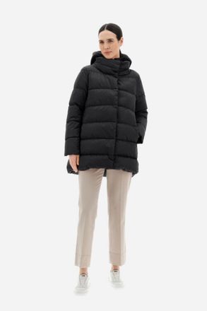Herno Satin with Faux Fur Hood Down Jacket - Black