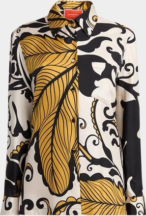 La DoubleJ Marea-Print Button-Down Silk Boy Shirt