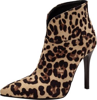 Generic Stylish Women Ankle Boots Featuring Leopard Print Color Block Design And Elegant Thin High Heels For Autumn Winter Seasons (A, 5.50)