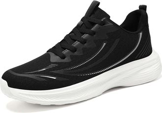 Generic Mens Fashion Sneakers with Breathable Mesh Upper for Comfortable Daily Wear and Soft Sole Running (Black, 6.5)
