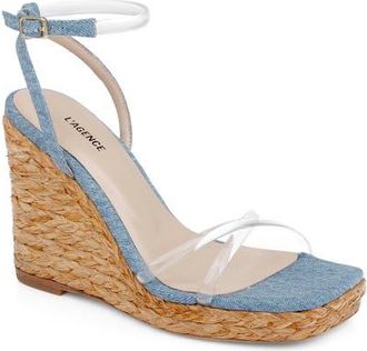 L'agence Malone Espadrille Ankle Strap Platform Wedge Sandal in Light Blue at Nordstrom, Size 7.5