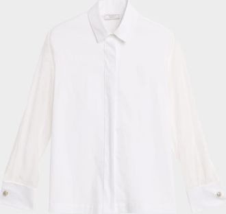 PESERICO Cotton Poplin Organza-Sleeve Shirt