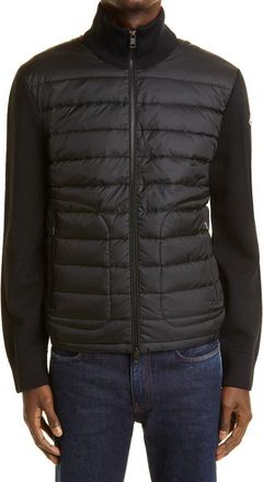 Moncler Quilted Down & Knit Cardigan in Black at Nordstrom, Size X-Large