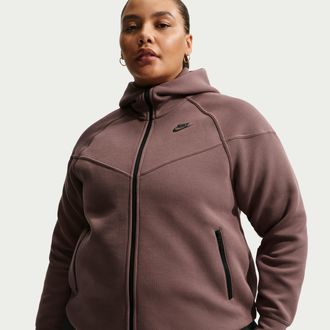 Nike Womens Nike Sportswear Tech Fleece Windrunner Full-Zip Hoodie (Plus Size) in Brown | FB8340-502