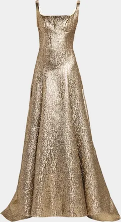 Roland Mouret Sleeveless Textured Metallic Jacquard A-Line Gown
