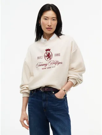 Tommy Hilfiger Womens Relaxed Fit Crest Logo Sweatshirt - Sugar Cane - XXL