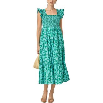 English Factory Print Smocked Cotton Midi Dress in Green at Nordstrom, Size X-Small