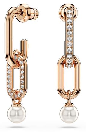 Swarovski Constella Crystal & Faux Pearl Drop Earrings in Rose Gold/White at Nordstrom