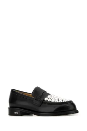 Mach & Mach Womens Black Leather Sirene Loafers Blackwhite Mocassini