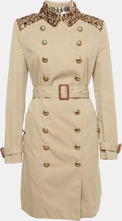Burberry Beige Embellished Cotton Gabardine Trench Coat M