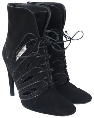 Bottega Veneta Womens Suede Cutout Lace-Up Detail Bootie (Authentic Pre- Loved)