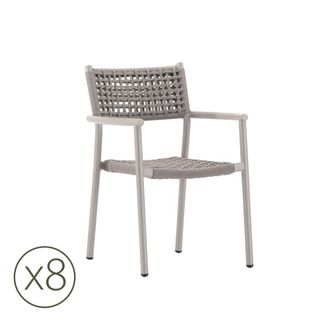 Kerama Pack de 8 sillas de exterior de aluminio gris y cuerda