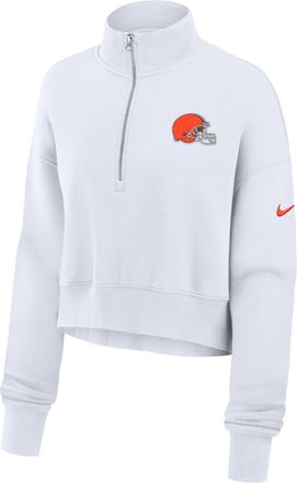 Nike Cleveland Browns Primetime Phoenix Nike Womens NFL Oversized Cropped 1/4-Zip Crew in White | 01N910A9I-LCD
