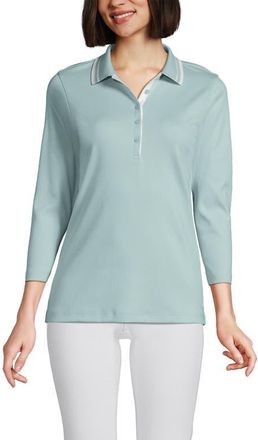 Lands End 3/4 Sleeve Supima Cotton Polo Shirt in Pale Sky/white at Nordstrom, Size X-Large