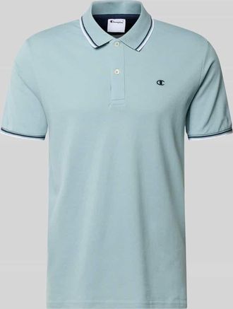 Champion Slim Fit Poloshirt mit Label-Stitching in Aqua, Gr&ouml;&szlig;e XXL