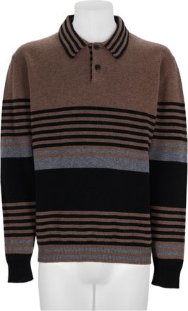 Paul Smith Brown Striped Cashmere Long-Sleeve Polo Shirt