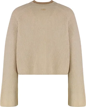 Max Mara Womens Ribbed Knit Crop Top Beige Wool Knitwear Sweater