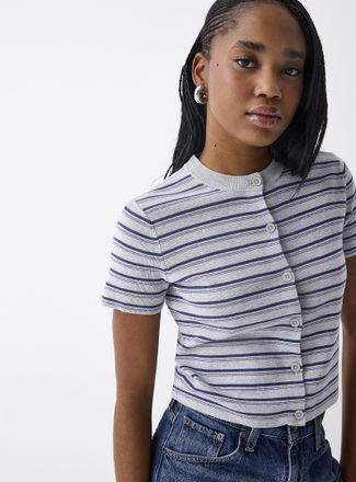 Twik Womens Short-sleeve striped Cardigan Sweater