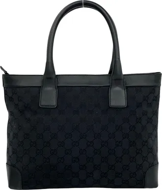 Gucci Black Canvas Leather Handbag Shoulder Bag Tote Bag (Pre-Owned)