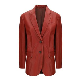 Brunello Cucinelli Brick Leather Tailored Blazer, Brand Size 38 (US Size 4)