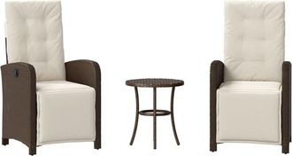 vidaXL Sillas Y Mesita De Jard&iacute;n Con Cojines 3 Piezas Rat&aacute;n Pe Marr&oacute;n Vidaxl