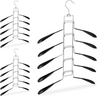 Relaxdays 12 Perchas M&uacute;ltiples, 5 Por Gancho, Para Camisas, Ahorra Espacio, Antideslizantes, Hierro-pvc, Negro