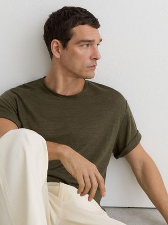Reiss Thyme Green Linen Relaxed-fit Crew-neck T-shirt, Xxl