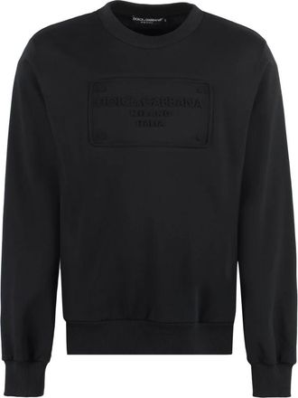 Dolce & Gabbana Hoodies & sweatvesten, Heren, Zwart, S, Katoen, Logo detail katoenen sweatshirt