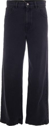 Marni High-Waisted Wide-Leg Jeans With Frayed Hem And Leather Detailing