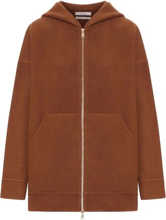 Max Mara Bruine Hoodie met rits Kangoeroezakken - Dames - Vesten met rits - Bruin - XS - Wol - Hoodies & sweatvesten