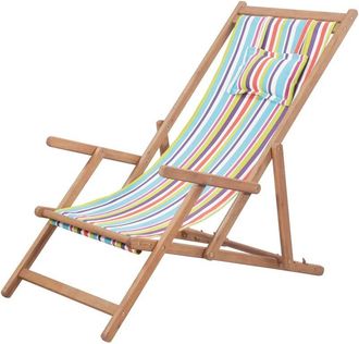 vidaXL Silla De Playa Plegable Tela Y Estructura De Madera Multicolor Vidaxl