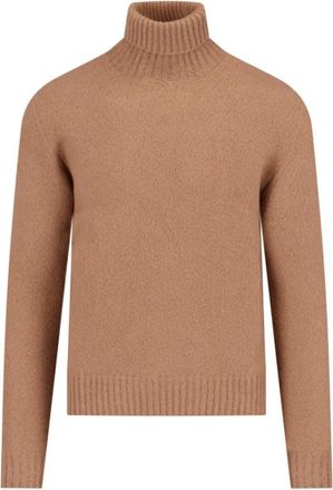Drumohr High Neck Sweater In Brown Wool Ribbed