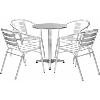 vidaXL Juego De Comedor Para Jard&iacute;n 5 Piezas De Aluminio Plateado Vidaxl