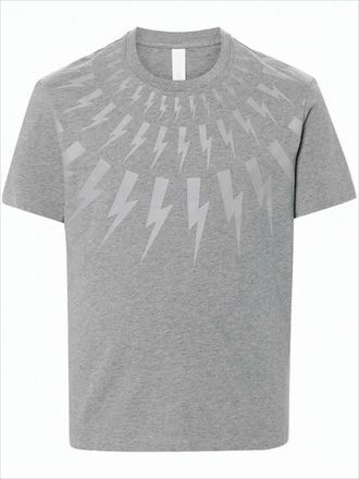 Neil Barrett Short-Sleeve Grey T-Shirt With Lightning Bolt Motif