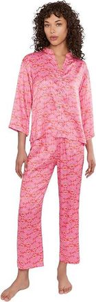 N by Natori Rhythm - Printed Satin Mandarin Button-down Pajama Set Womens Pajama Sets Pink Coral : XL (Womens 18), Polyester/Satin/Spandex
