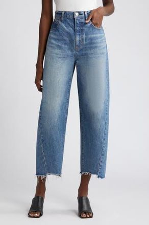Moussy Vintage Cloverhill Step Hem High Waist Crop Barrel Jeans in Light Blue at Nordstrom Rack, Size 27